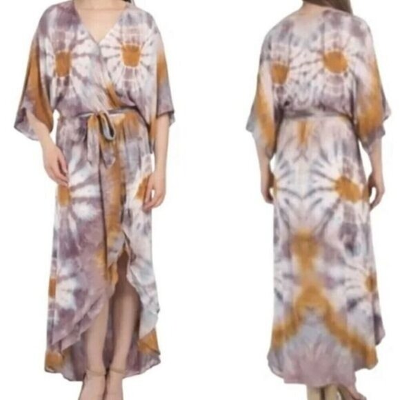 YFB Young Fabulous & Broke Isla Faux Wrap Multicolor Midi Dress Sz Small - Picture 1 of 11